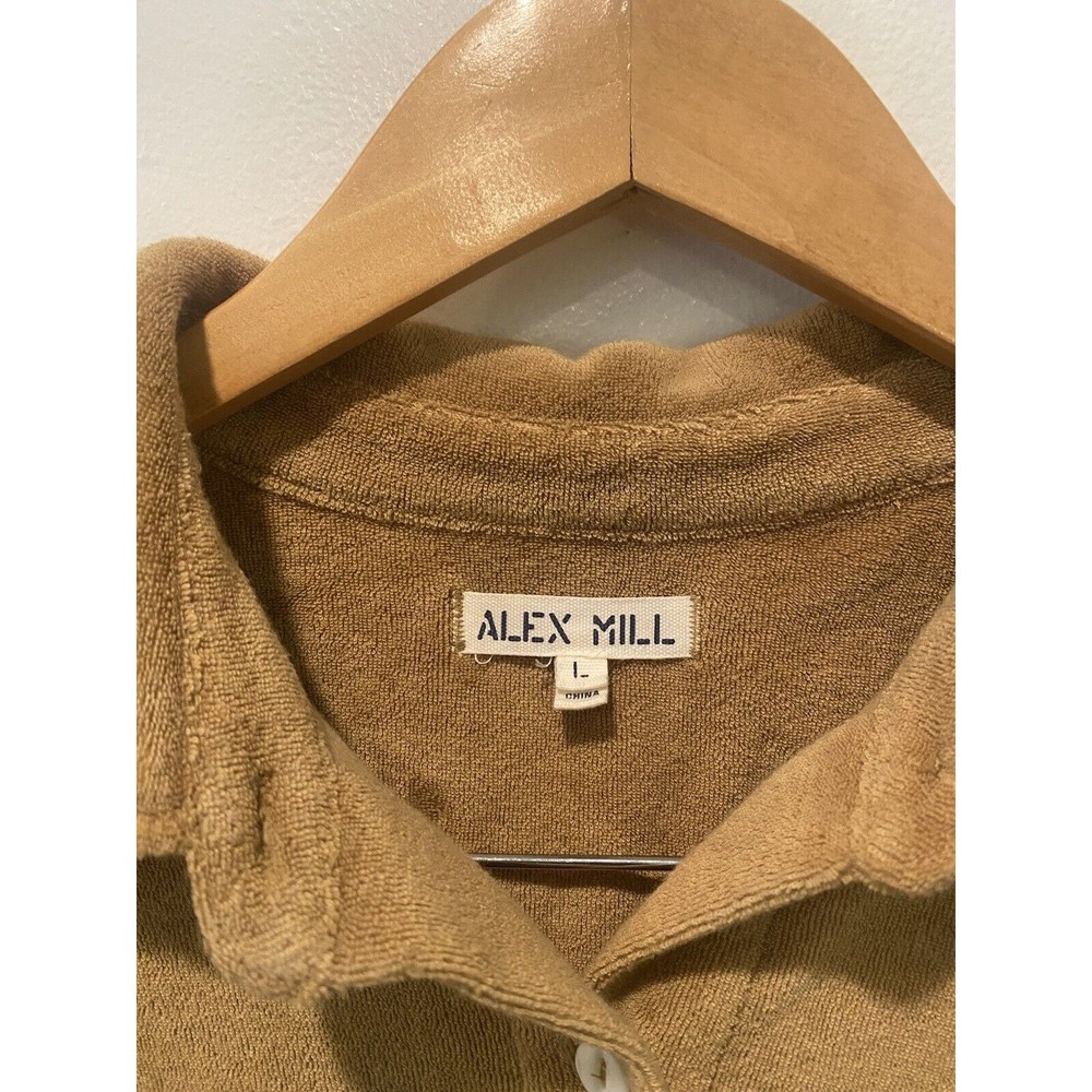 Alex Mill Womens Top Benny Shirt Golden Flax Terry Cloth Button Up Sz L Retro - Picture 3 of 9